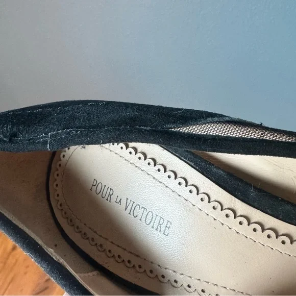 Pour La Victoire Black Suede 4” Heels with Scalloped Mesh Detailing size 9 - Picture 9 of 9